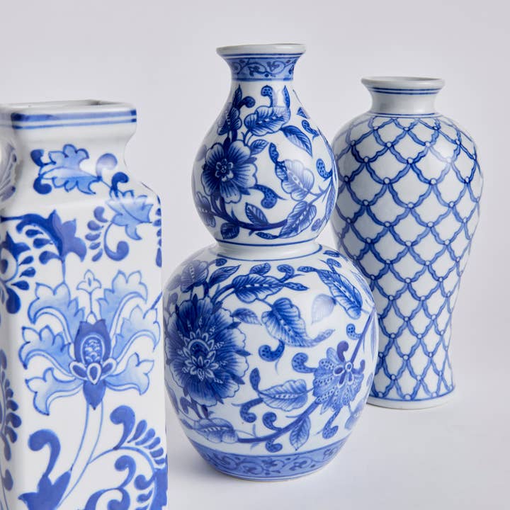 Classic Blue White Barclay Butera Dynasty Accent Vases, Set Of 3 for wholesale on Faire