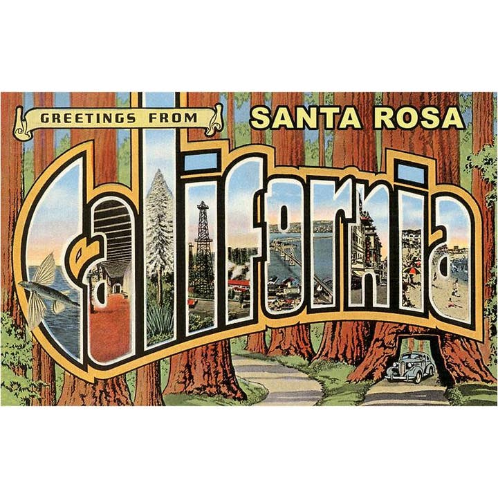 Art Print CA-1102 Greetings from Santa Rosa, California for wholesale by Found Image Press