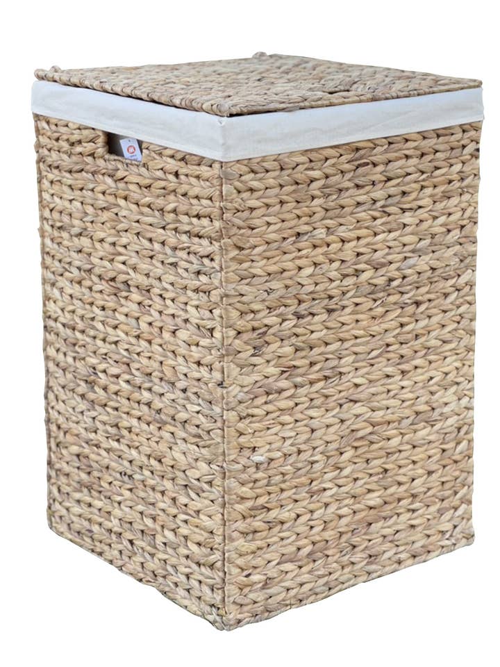 HMW10 Square Waterhyacinth Folding Laudry basket wit for wholesale by HAMI & CO