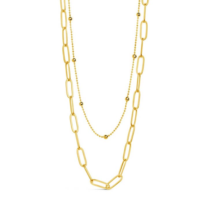 Sterling Forever - Wholesale Link & Chain Necklace - Leah Beaded & Paperclip Layered Chain Necklace6