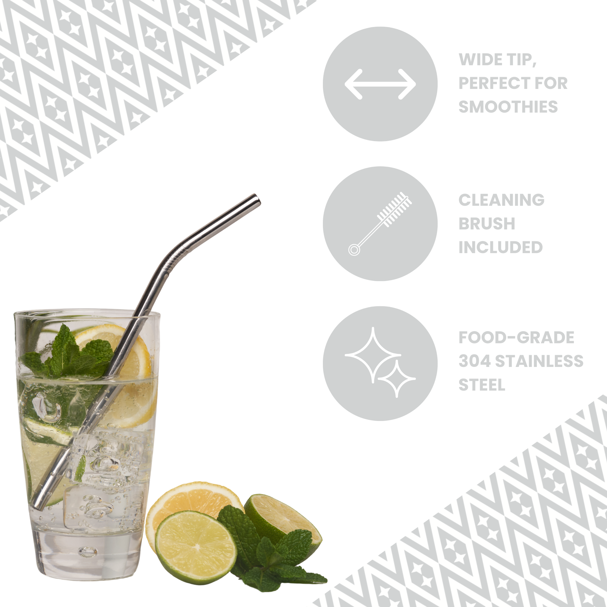UBERSTAR – wholesale Drinking straw – Reusable Stainless Steel Metal Straws - Silver3