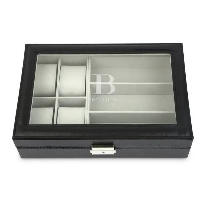 Weddingstar Inc. - Wholesale Jewelry Box/Organizer - Watch & Sunglasses Travel Box - Modern Serif Monogram