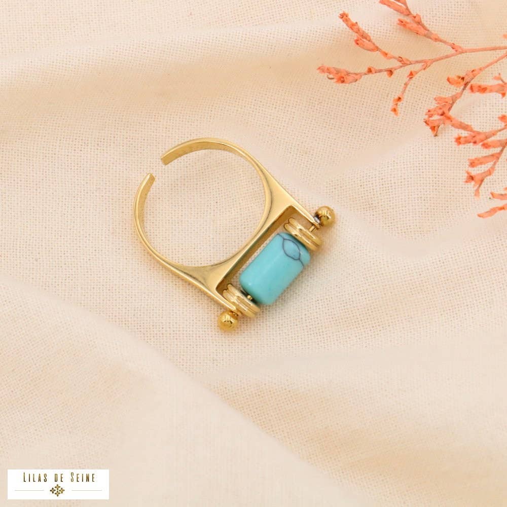 Lilas de Seine - Wholesale Band/Stacked Ring - Large steel talisman ethnic stone tube ring 04235502