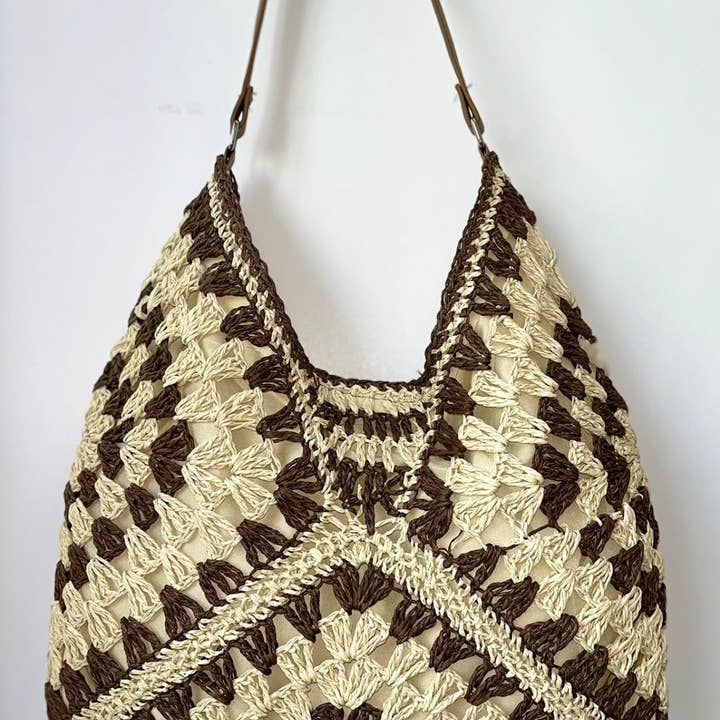 Ellison - Wholesale Shoulder Bag - Women's - TH-0538-6 STRAW SHOULDER BAG BROWN