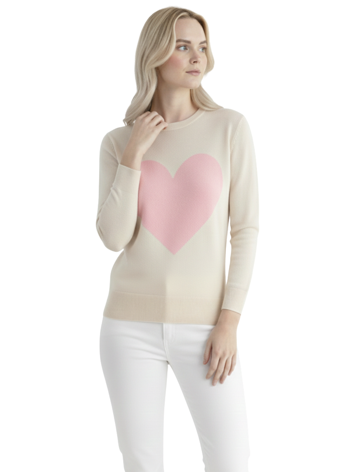 Mak - Vente Pull en maille – femme - Pull à col rond en chenille à manches 3/4 en forme de cœur MK359513