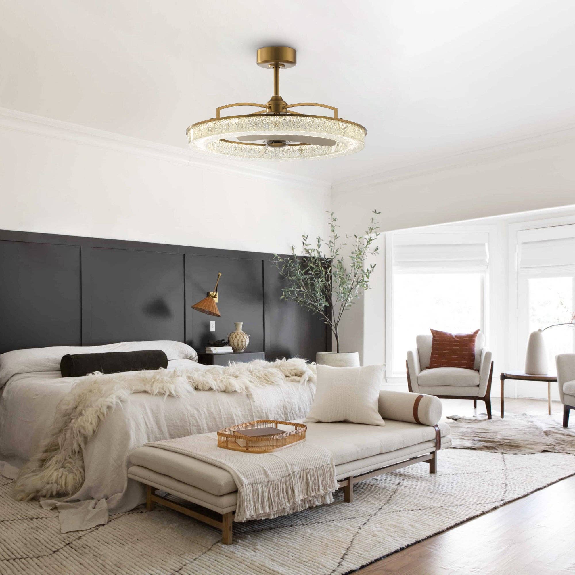 Brio Lighting - Wholesale Ceiling Fan - Ceiling Fan Modern 33" 3-Blade Gold Crystal with LED Light 6