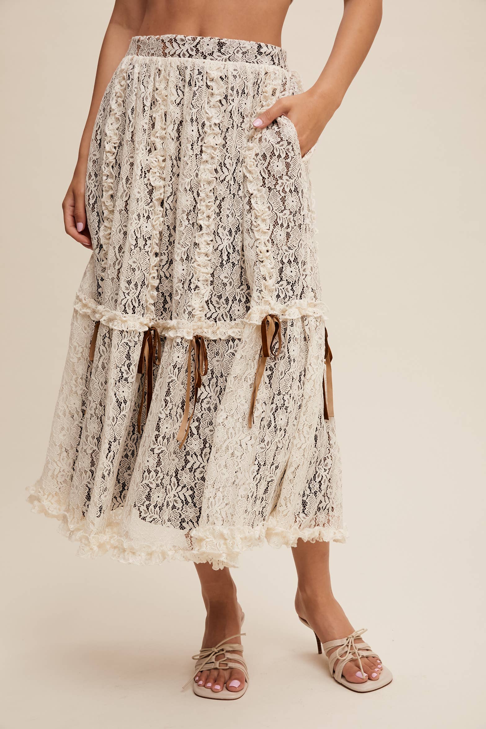 Listicle – wholesale Skirt – Women’s – Lace Midi Skirt with Ribbon Details23