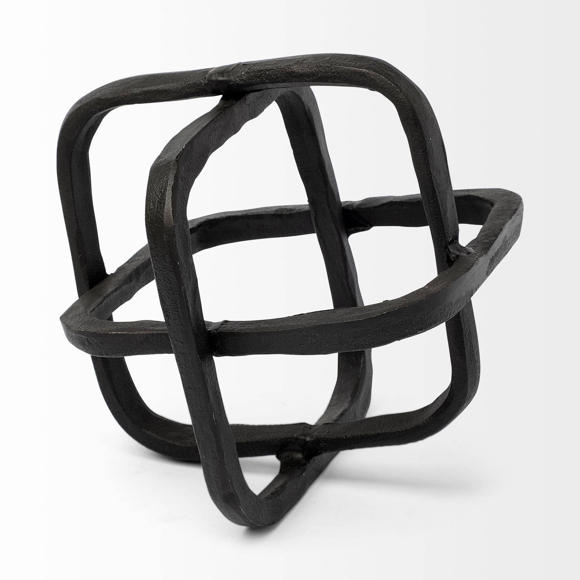 HomeRoots – wholesale Sculpture – Black Metal Cube Shaped Link Sculpture2