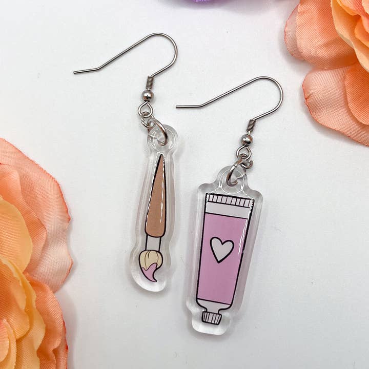 Paint & Brush - Pink Earrings for wholesale by Geekly Whimsical