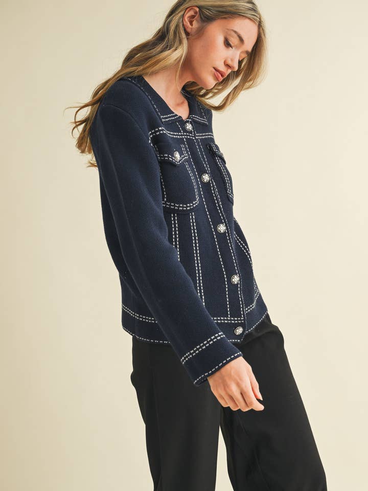 &MERCI - Wholesale Jacket - Women's - DENIM EFFECT KNIT SWEATER JACKET MSW1113017