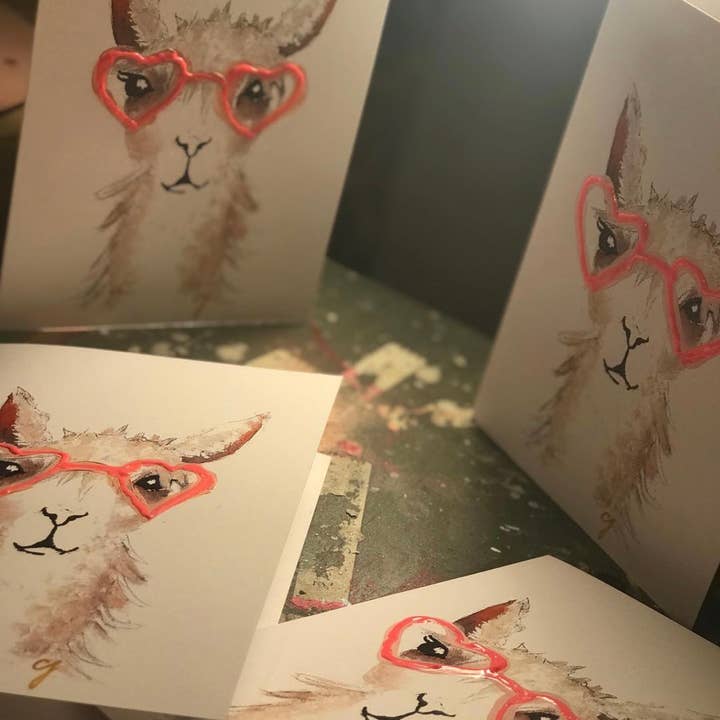 claire jordan designs - Wholesale Valentine's Day Card - Alpaca Heart Glasses | Valentines Day Card | Blank3