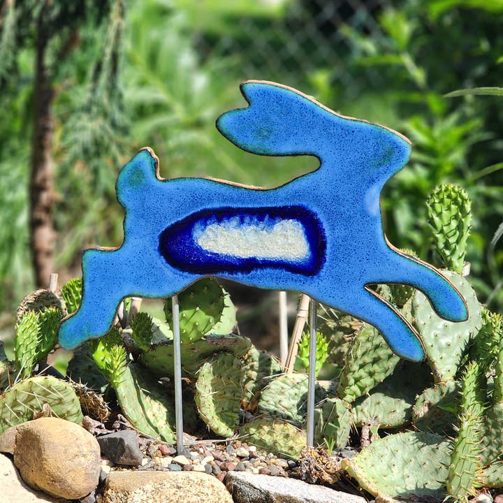 Jumping Rabbit Garden Stake -Large Bunny Outdoor Yard Art for wholesale by Dock 6 Pottery