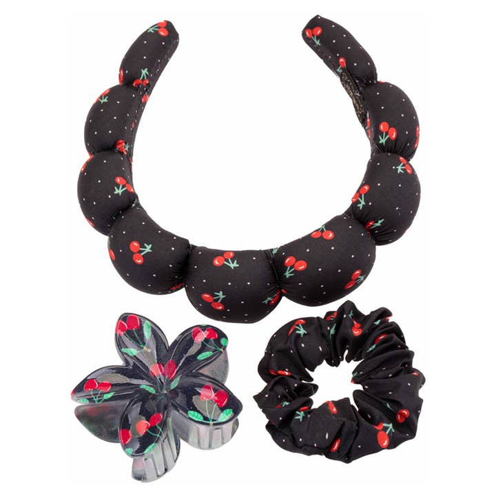 CHERRY CHUNKY HEADBAND HAIR CLAW CLIP AND SCRUNCH, LVHA 308 for wholesale by JOIA ACCESSORIES