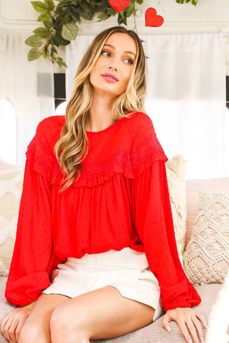 Vine & Love - Vendita all'ingrosso Camicetta - Donna - Camicetta con motivo a pois svizzeri con dettaglio posteriore con lacci VT314482