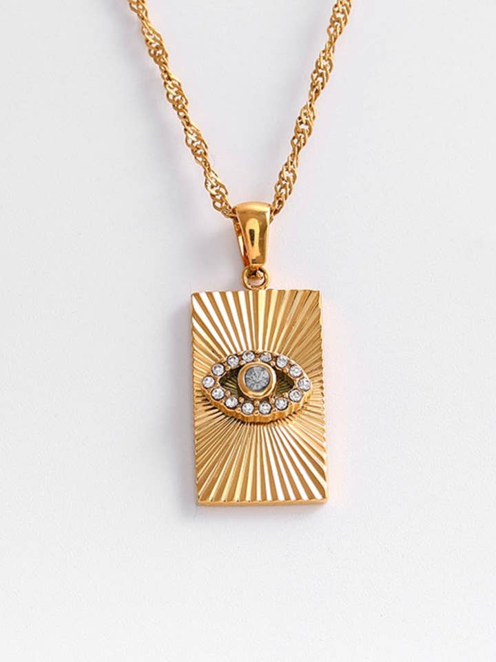 Evil Eye Talisman Tag Pendenat 14K Gold Steel Necklace for wholesale by HoopLa