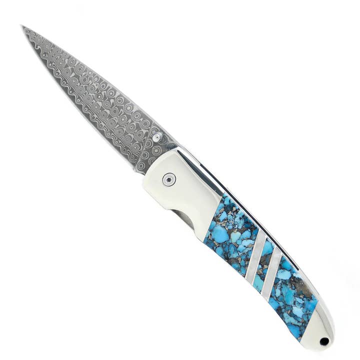 Gemstones Exotics Damascus Liner 4" Lock Knife - Single for wholesale by Santa Fe Stoneworks