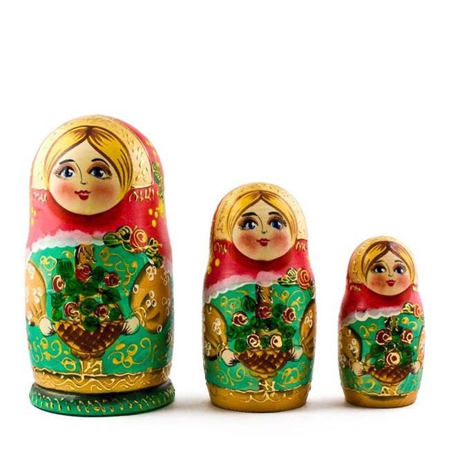 BestPysanky – wholesale Docka - Barn – 5 flickor med korgblommor ryska dockor 16,5 cm