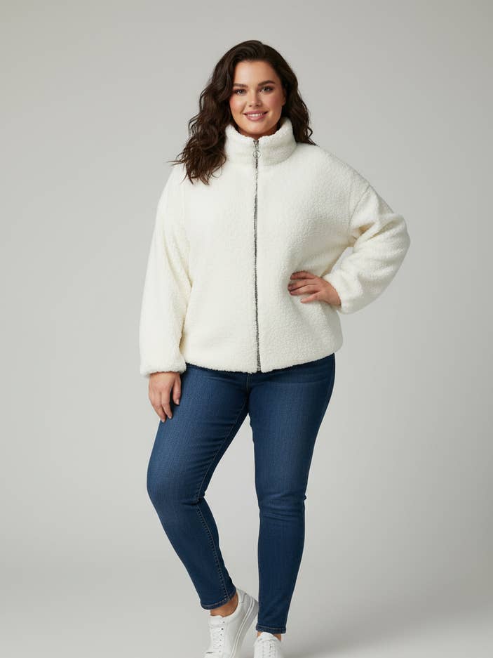 White fleece jacket, large size (T5763) for wholesale by Pomme Rouge Paris