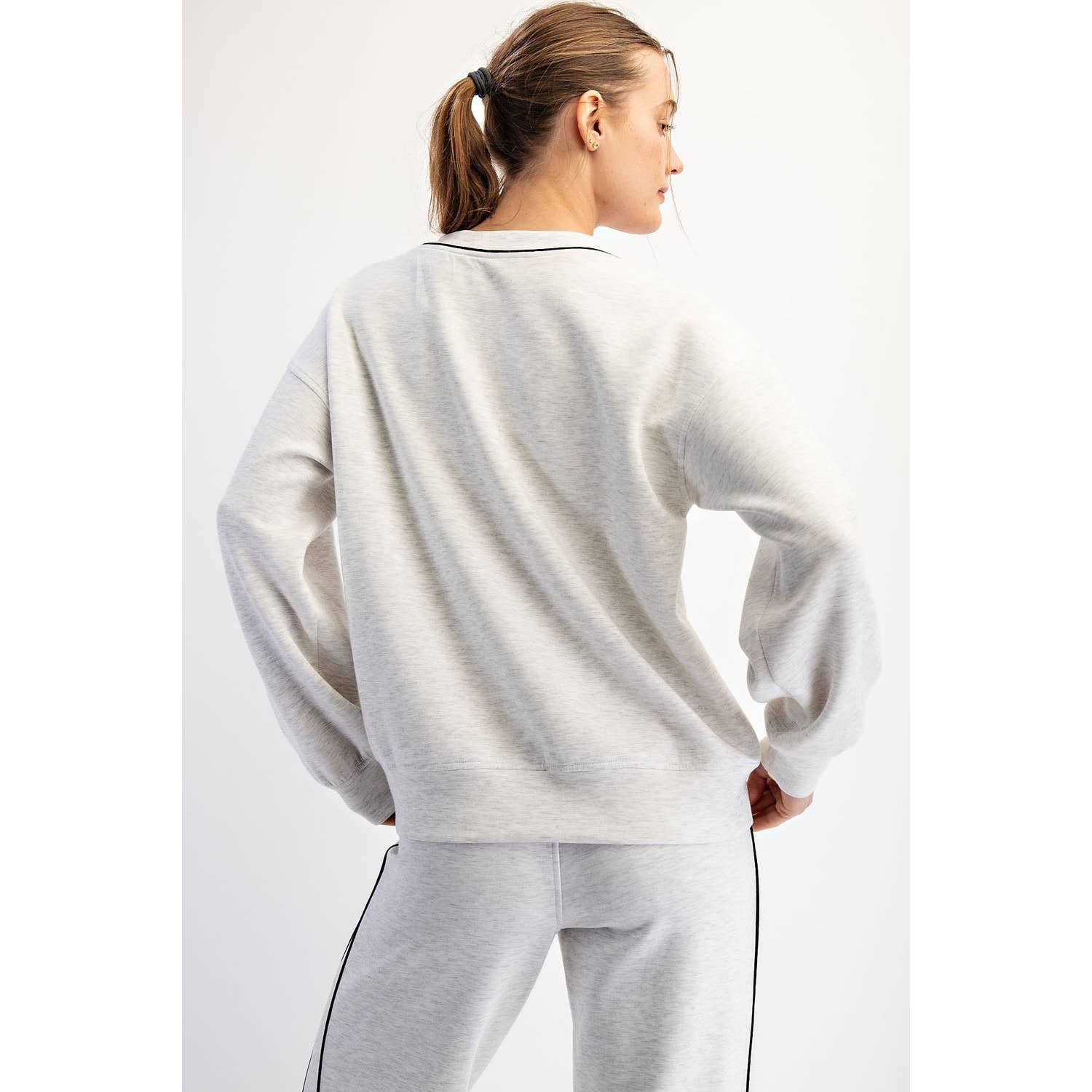 Rae Mode - Wholesale Lounge Top - Women's - MODAL SCUBA V NECK PIPING TOP3