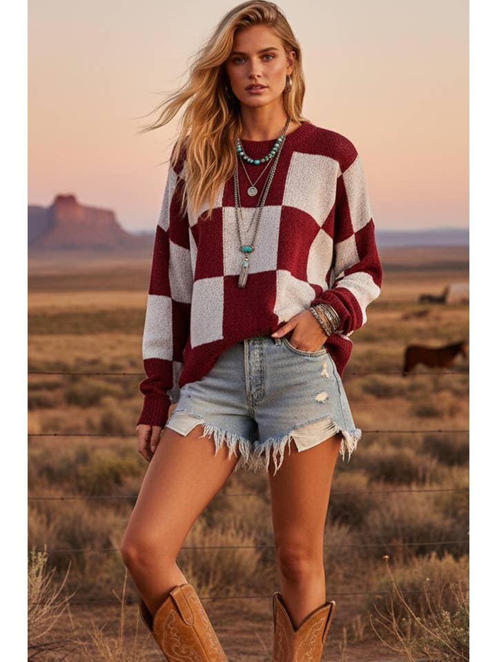 Sewn and Seen - Wholesale Knit Sweater - Women's - CHECKER SWEATER TOP 13