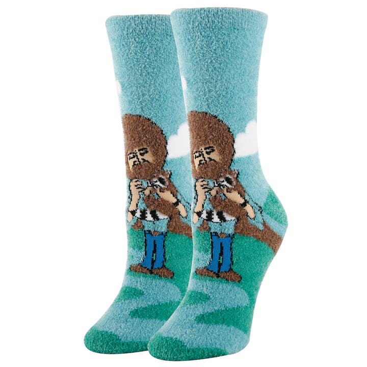 Oooh Yeah/Sock It Up/Oooh Geez Slippers - Wholesale Socks - Women's - Bob Ross Blast | Women's Funny Pattern Cozy Fuzzy Socks