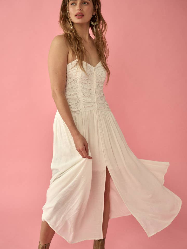 Effen midi-jurk van chiffon met hartvormige hals voor wholesale door Promesa USA