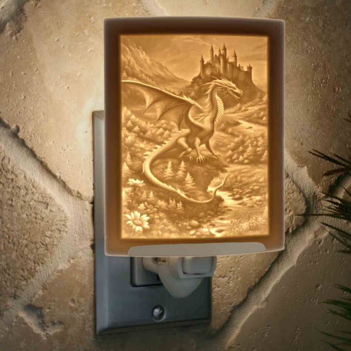 "Dragon" porcelain lithophane night light for wholesale by The Porcelain Garden Inc.
