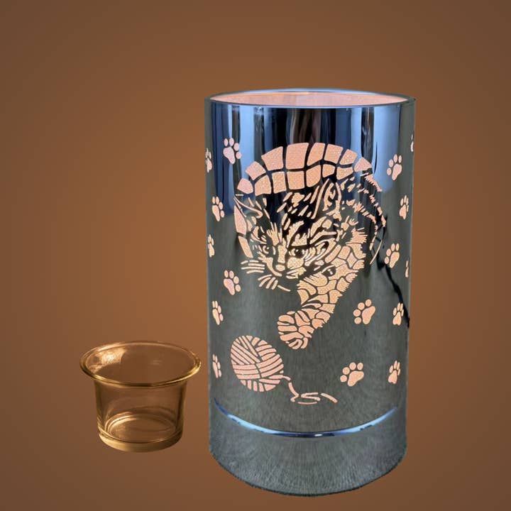 7" Touch lamp/Oil burner/Wax warmer - SilverCat for wholesale by Peterson Housewares & Artwares