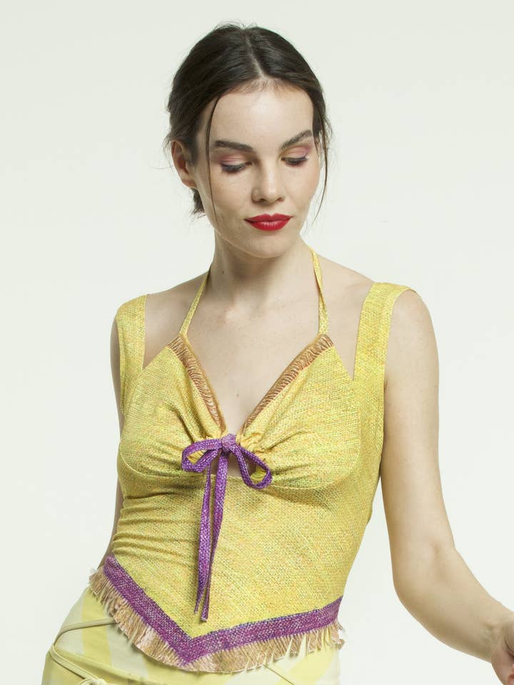 IPNG Design - Vendita all'ingrosso Camicetta - Donna - Blusa Tiki - Gialla - Estiva0