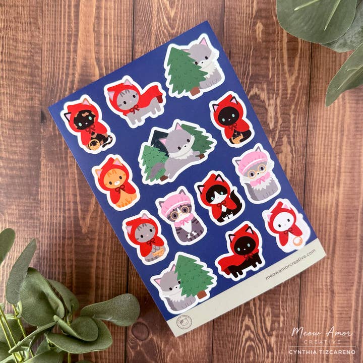 Meow Amor Creative - Wholesale Sticker - Red Riding Hood Cat Sticker Sheet