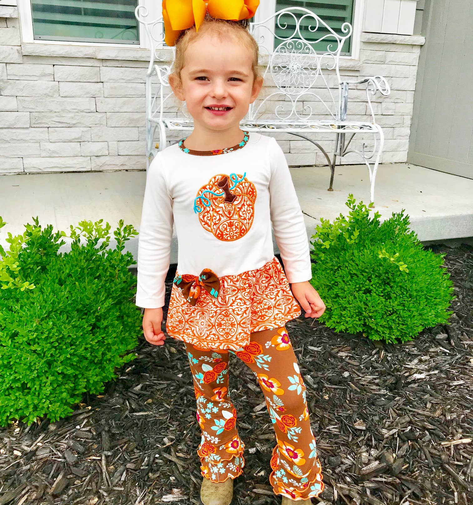 AnnLoren – wholesale Top & trouser set – Kids –  AnnLoren Girls Thanksgiving Clothing sz 9/10 Pumpkin Floral3
