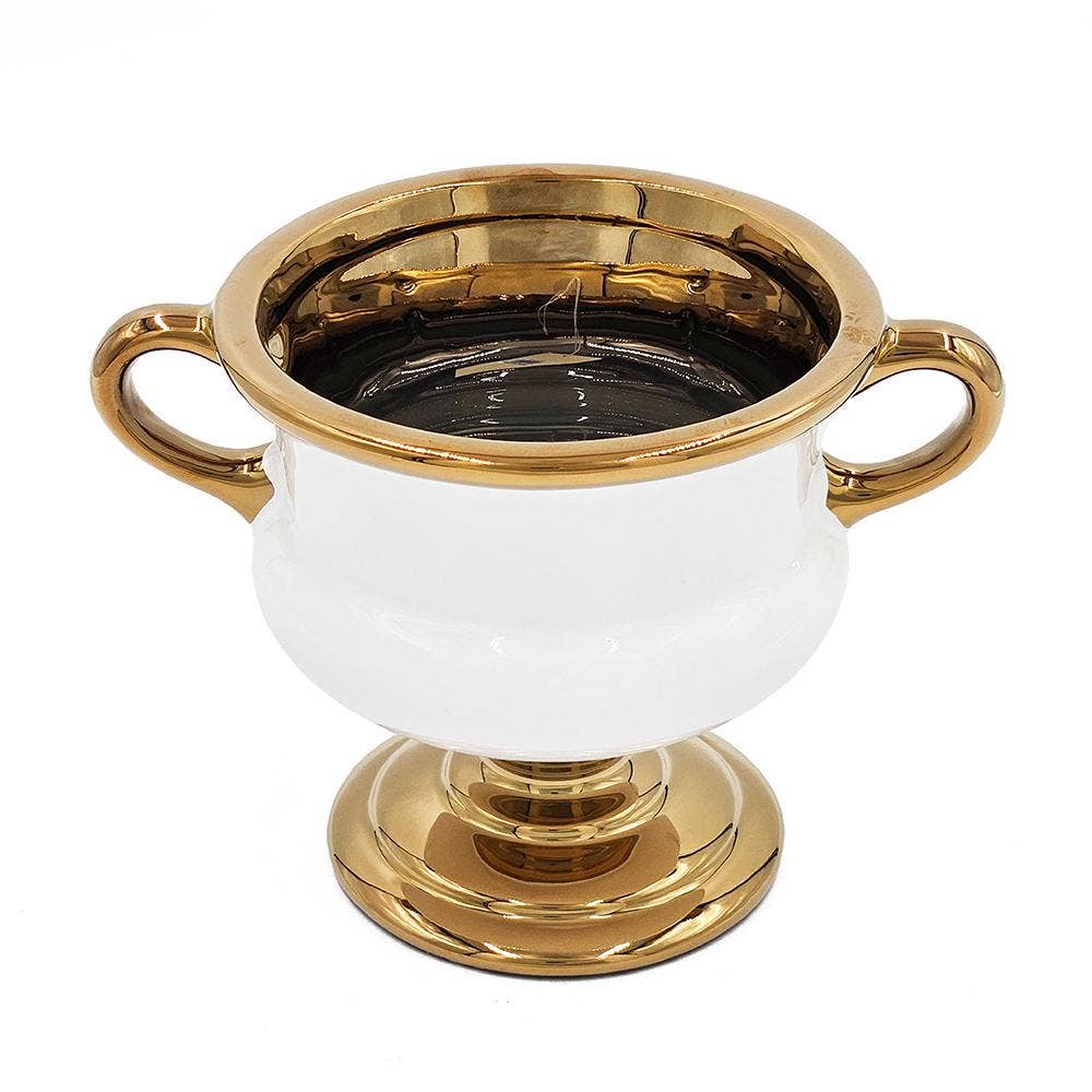 A&B Home Group Inc. - Wholesale Vase - 8.5x6x6" White Ceramic Flower Vase with Gold Electroplating5