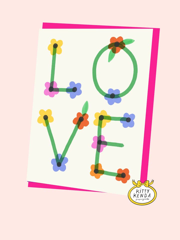 Liefde Bloemig Lettertype Wenskaart voor wholesale door Kitty Kenda Papergoods