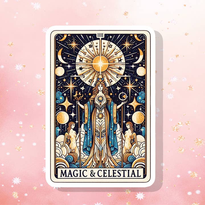 Autocollant en vinyle de carte de tarot magique doré et céleste pour la vente par London Luxury Candles