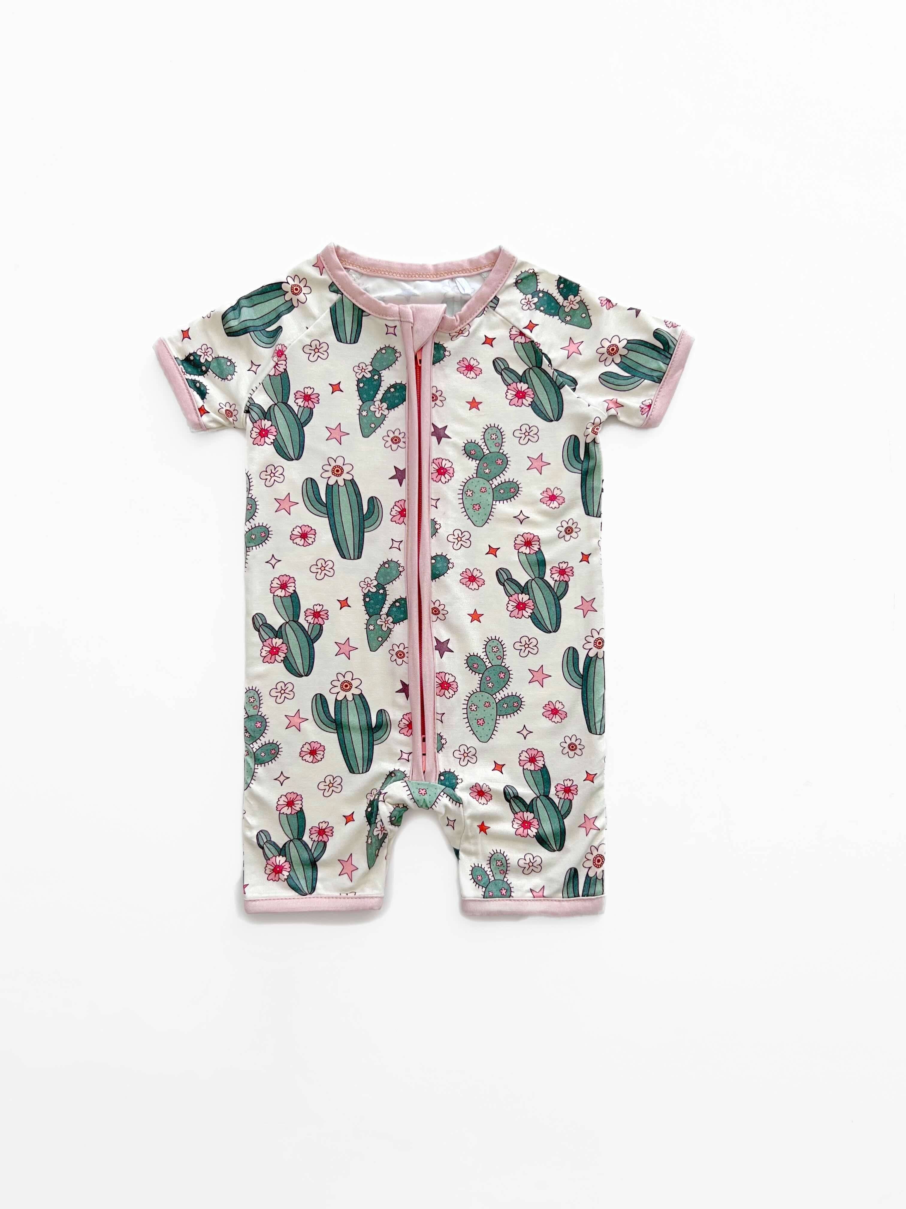 Lucky Panda Kids - Wholesale Jumpsuit - Baby - Baby Bamboo Shorty Romper | Cactus Flowers11