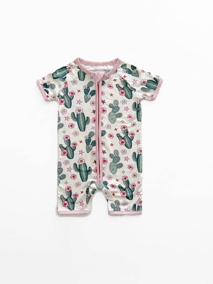 Lucky Panda Kids - Wholesale Jumpsuit - Baby - Baby Bamboo Shorty Romper | Cactus Flowers11