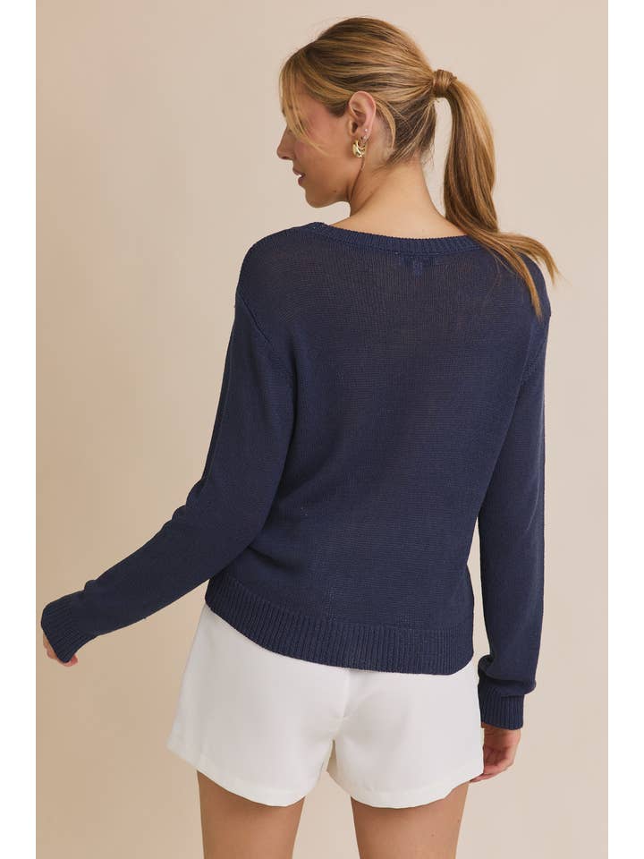 NAVY ROUND NECK SWEATER TOP for wholesale on Faire