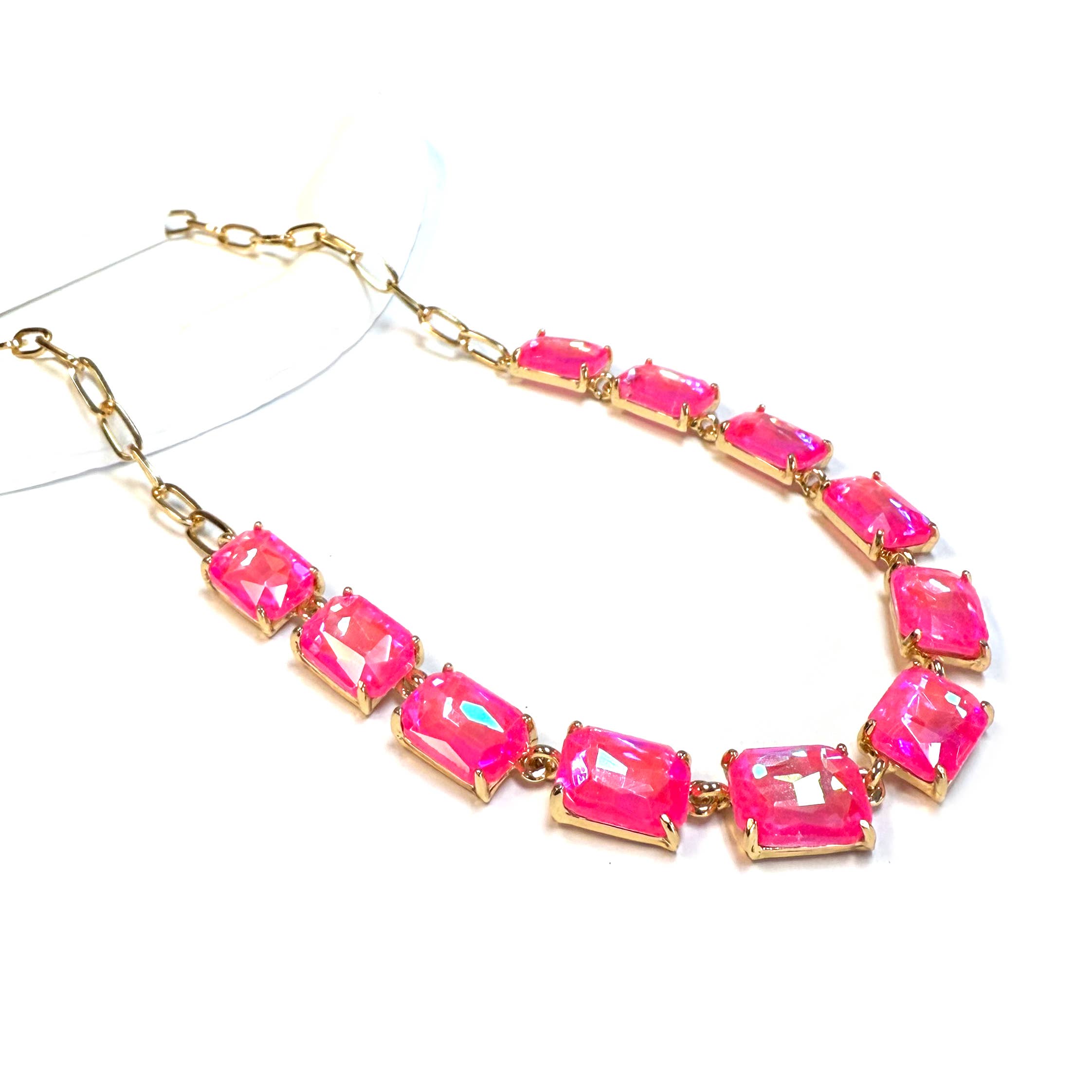 StarryNYC - Wholesale Link & chain necklace - Rectangle Crystal Glass Linked Statement Chain Necklace 4