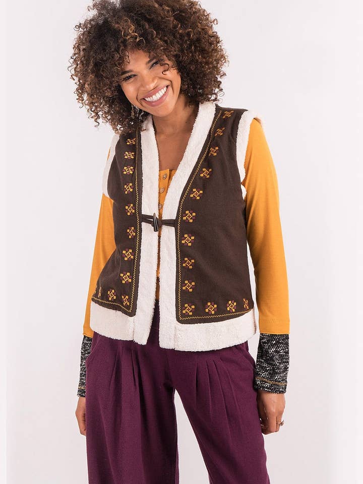 Brown Embroidered Vest for wholesale by BohoClandestino