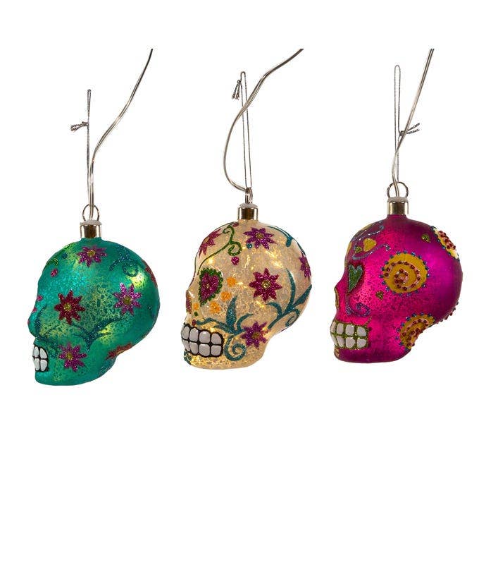 Kurt S. Adler, Inc. - Wholesale Ornament Set - 3.5"USB PRELIT DOD SKULL GLASS ORNAMENT 3A3