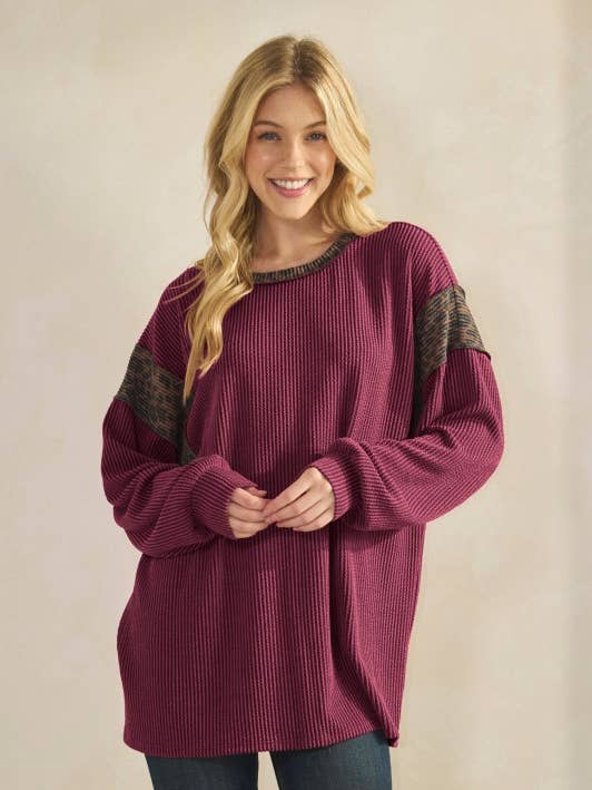 ET7995-11 LONG SLEEVE SOLID AND ANIMAL URBAN RIB TOP for wholesale by HEIMISH