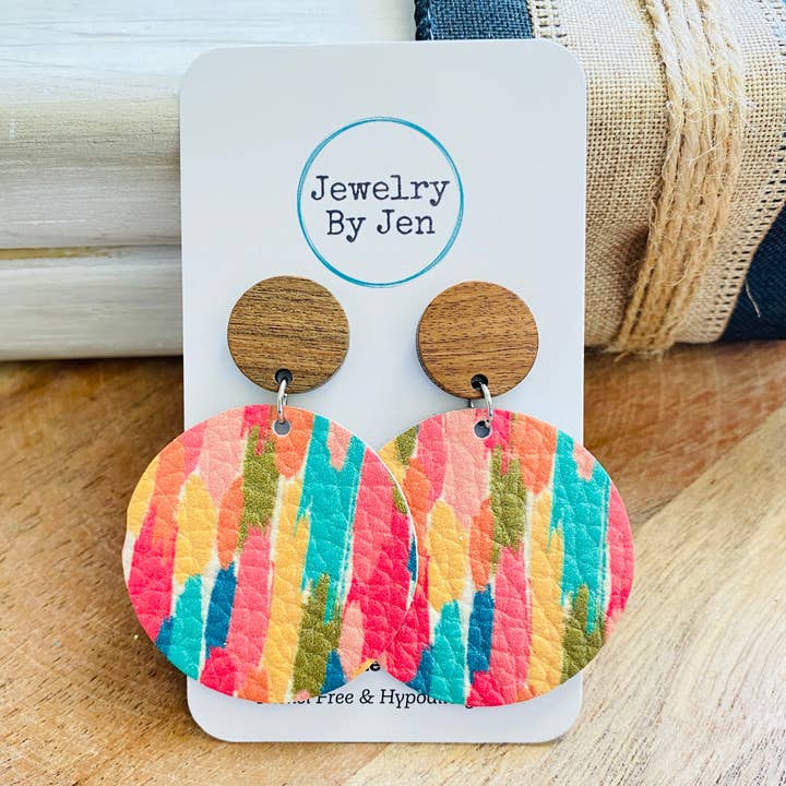 Wood Stud Earring: Colorful Brushstrokes for wholesale by Jewelry By Jen