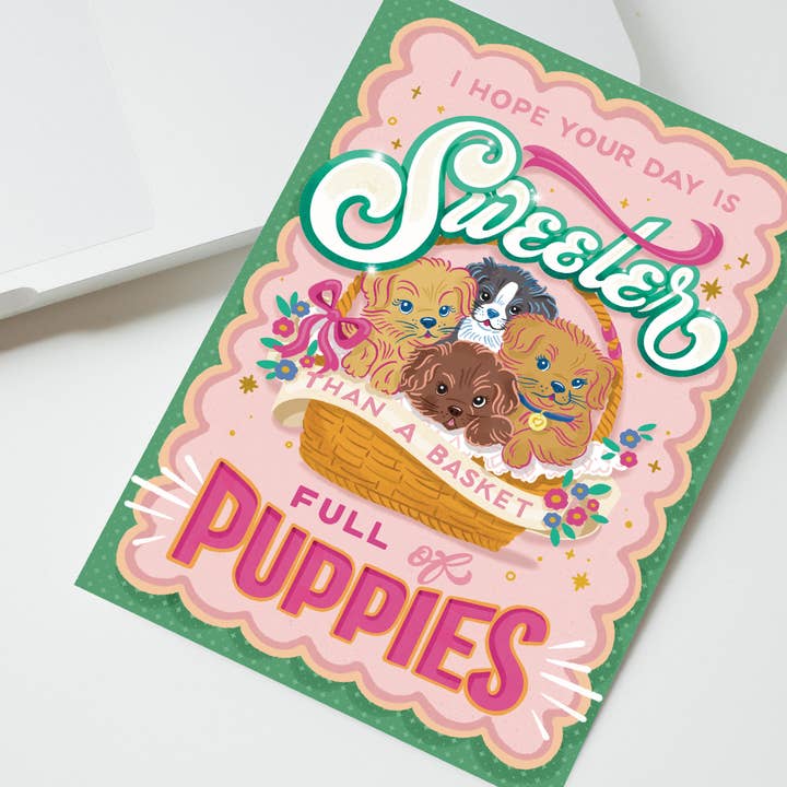To & From Gift Co. – wholesale Everyday greeting card – Sweeter than a Basket Full of Puppies - Greeting Card