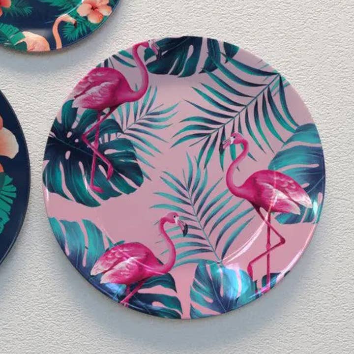 Ensemble de 3 assiettes murales en céramique avec motif artistique de flamants roses pour la vente par GoGlocal