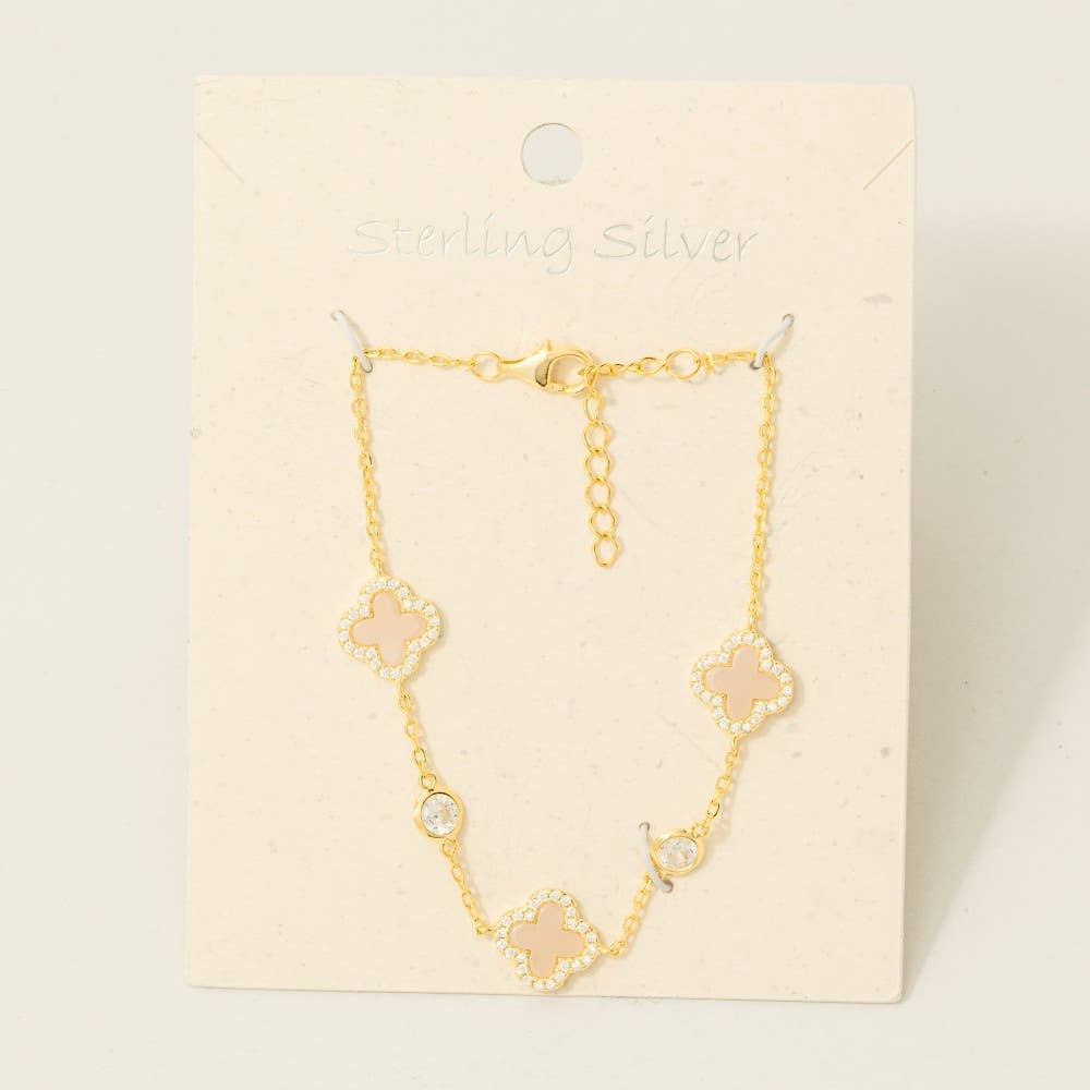 Fame Accessories – wholesale Link & chain bracelet – Sterling Silver Clover Chain Bracelet1