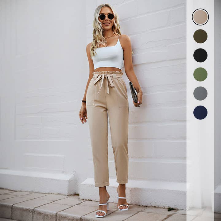 Pantalon droit à nouer à la taille, facile à porter pour la vente par onatorobi