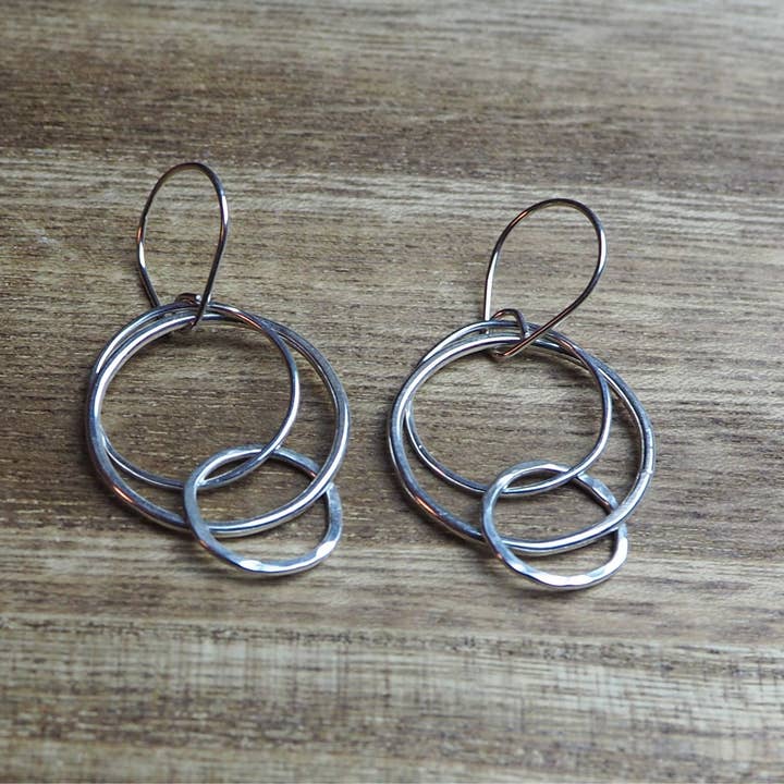 DK Originals - Wholesale Dangle Earrings - Three ring sterling silver earrings with handmade ear wire5