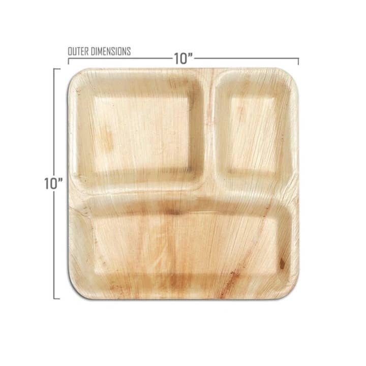 Square Compartment 10" Palm Leaf Plates - Förpackning med 25 plattor för wholesale av Karmic Seed