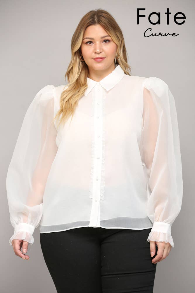 FATE – wholesale Buttoned-down shirt – Women's – FRILLED PLACKET PUFF SLV BLOUSE FT9959P