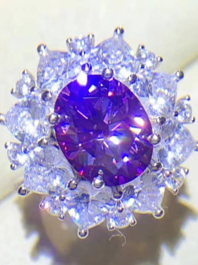 3 Carat Purple Oval-Cut Moissanite Platinum Over Pure Sterling Silver Ring for wholesale by Sparkala